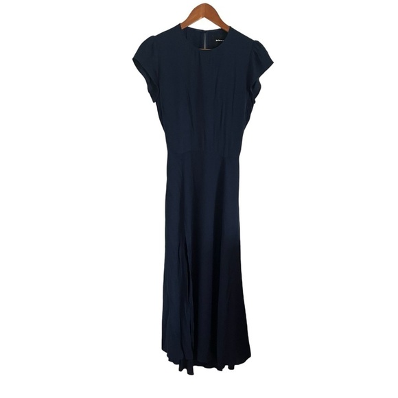 REFORMATION Navy Cap Sleeve High Slit Gavin Midi Dress - Picture 2 of 9